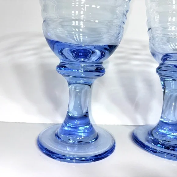Vtg SET of 4 LIBBEY Sirrus Light Blue Wine Water Goblets- Spool Stem Glasses - Picture 10 of 16